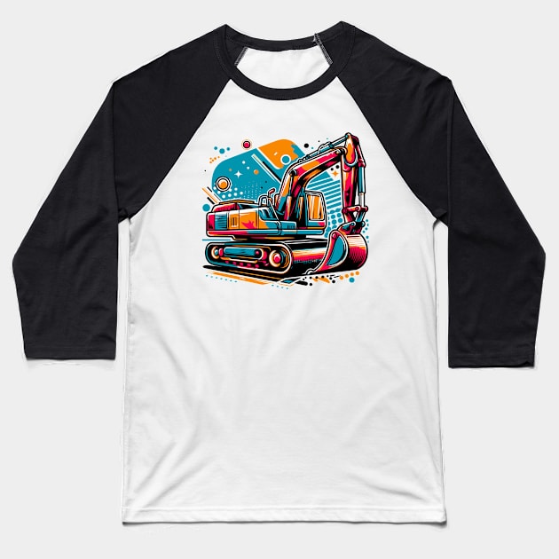 Excavator Baseball T-Shirt by Vehicles-Art